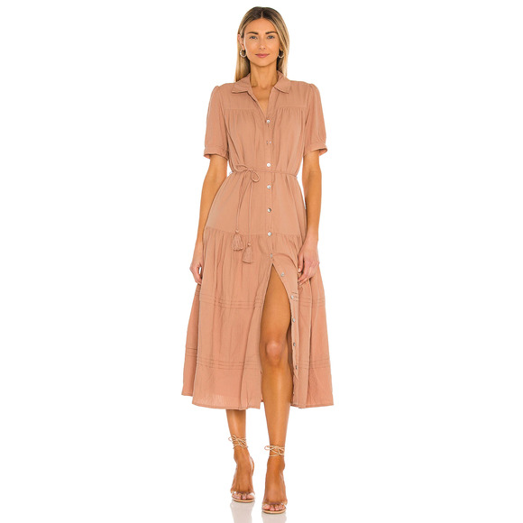 Cleobella Maxi Dress Small Tan Button-Up Short Sleeve Shirtdress Revolve - Picture 2 of 15